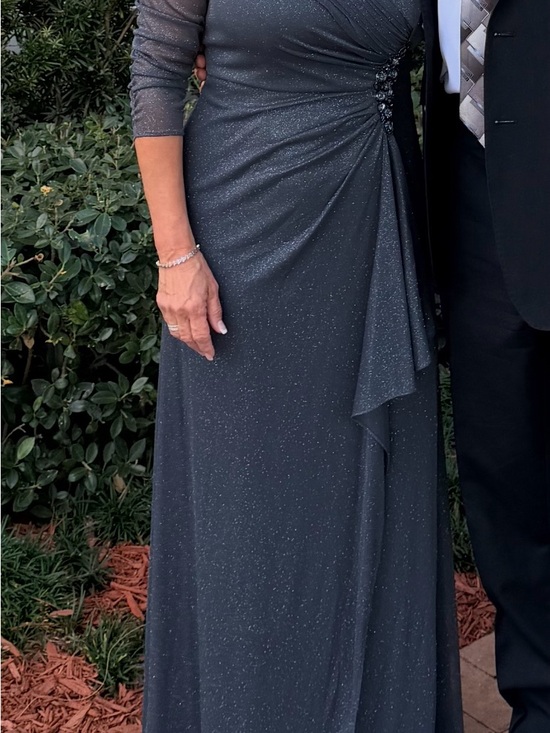 Alex Evenings Dresses & Skirts - Alex Evenings Charcoal Sparkle Wrap-Front Long Sleeve Gown With Sheer Sleeves